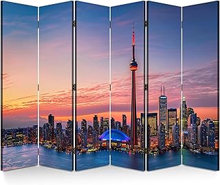 Wood Screen Room Divider Toronto Skyline Folding Screen Canvas Privacy Partition Panels Dual-Sided Wall Divider Indoor Display Shelves 6 Panels