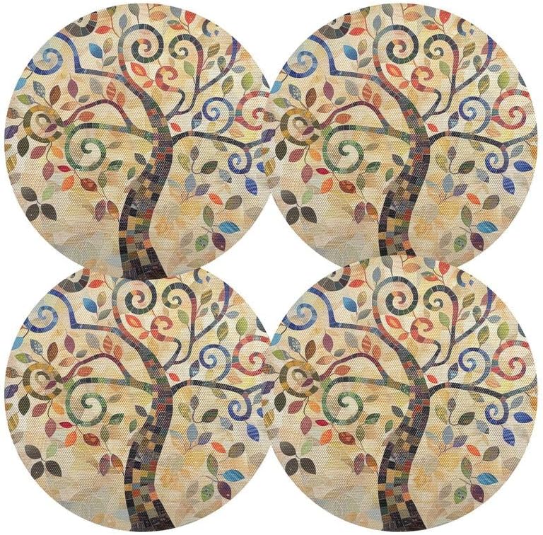 ODAWA Tree and Leaves Placemats Washable Round Table Mats Kitchen Table Place Mats