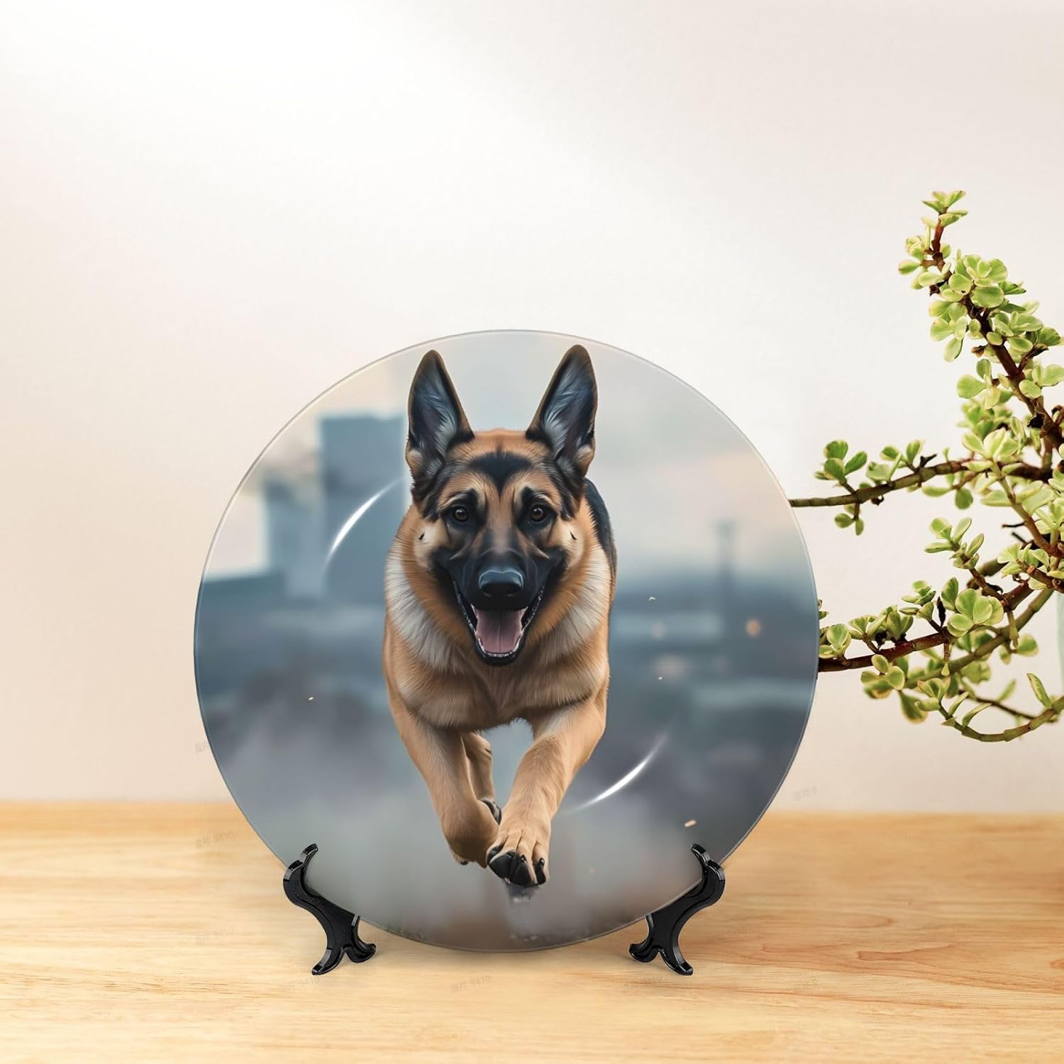 German Shepherd Style Ceramic Plate Display Home Display With Stand Wall Hanging Plate For Home Decor 10 Inch