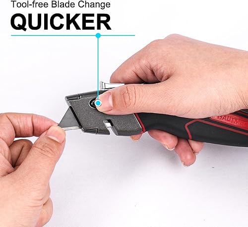 Miniatura 6 de HAUTMEC Cuchillo utilitario resistente con mecanismo de corte doble corte de seguridad auto-retráctil + precisión de 3 posiciones de profundidad de