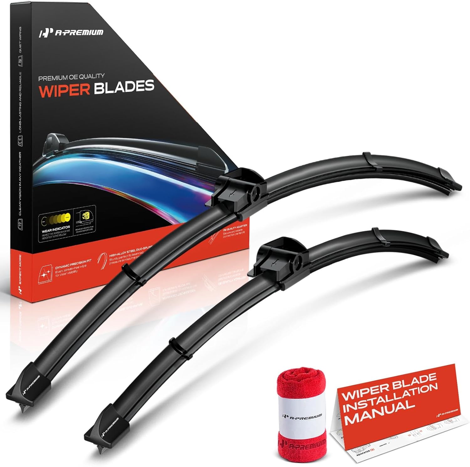 A-Premium 24" + 17" Windshield Wiper Blades Compatible with BMW 328i, 328xi, 335i, 335xi, 335i xDrive - SL Special (with Cap) Connector, with Wear Indicator & Towel, Left and Right (Pack of 2)