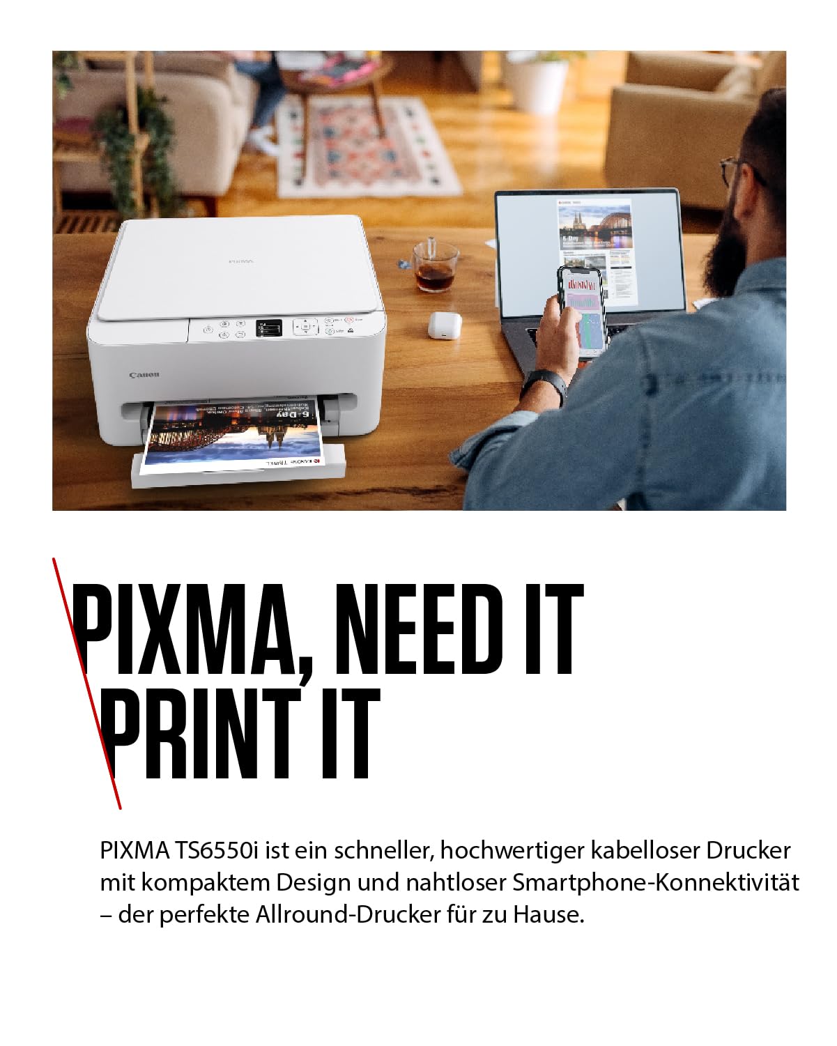 Canon PIXMA TS6550I WLAN-Multifunktionsdrucker mit Papierkassette und Frontbedienung