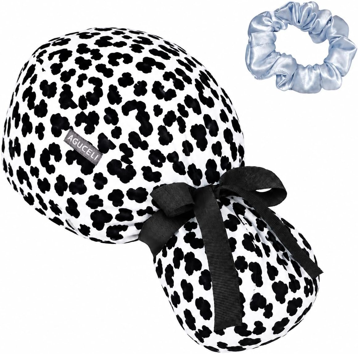 Satin Lined Scrub Cap for Women – Ponytail Holder & Buttons, Adjustable Nurse Cap with Sweatband for Long Hair (Charcoal Black)