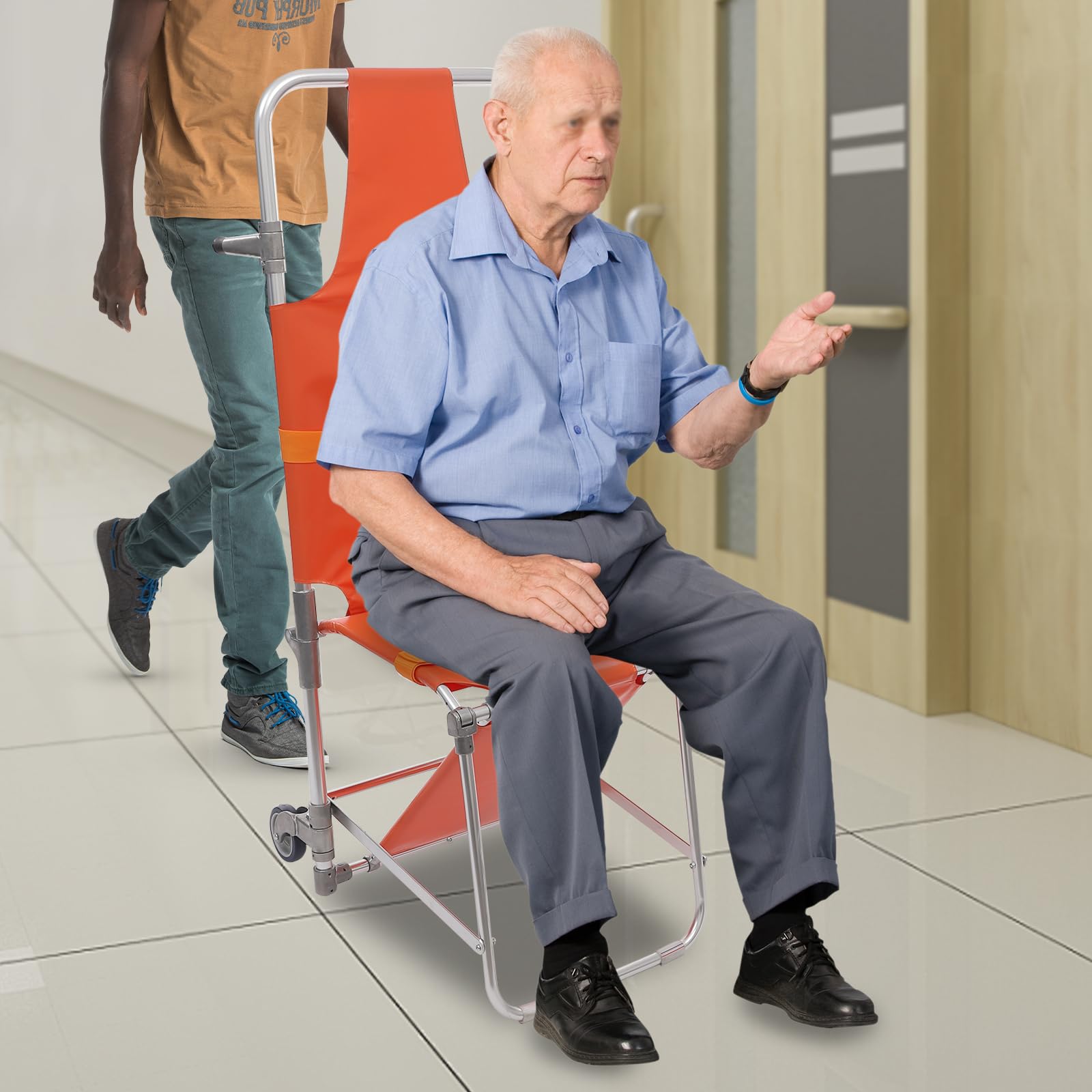 Chaise d'escalier pliable pour une évacuation rapide et sûre - Capacité de charge : 159 kg - 2 roues - Idéal pour la maison, les hôpitaux et les équipes de sauvetage