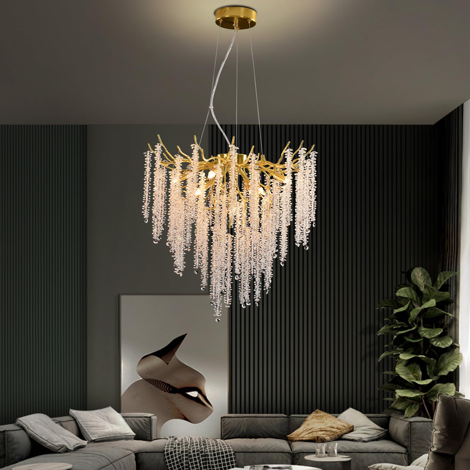 Lampadario a sospensione in cristallo, moderno, rotondo, in cristallo K9, con catena regolabile, per camera da letto, soggiorno, sala da pranzo, ristorante (oro, G9 x 8,7 cm)