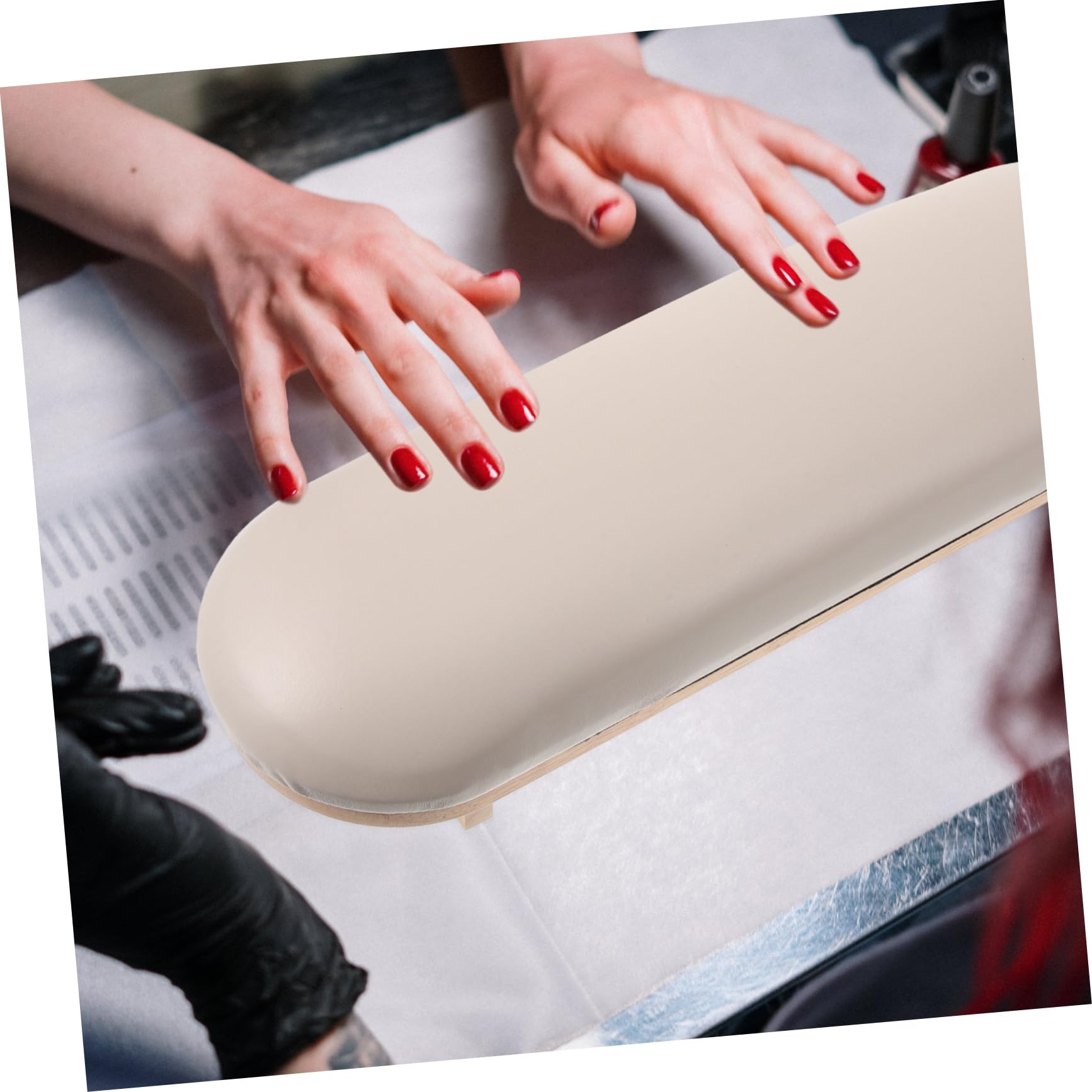 Poggiamano Supporto per Unghie in Legno e Cuoio, per Manicure