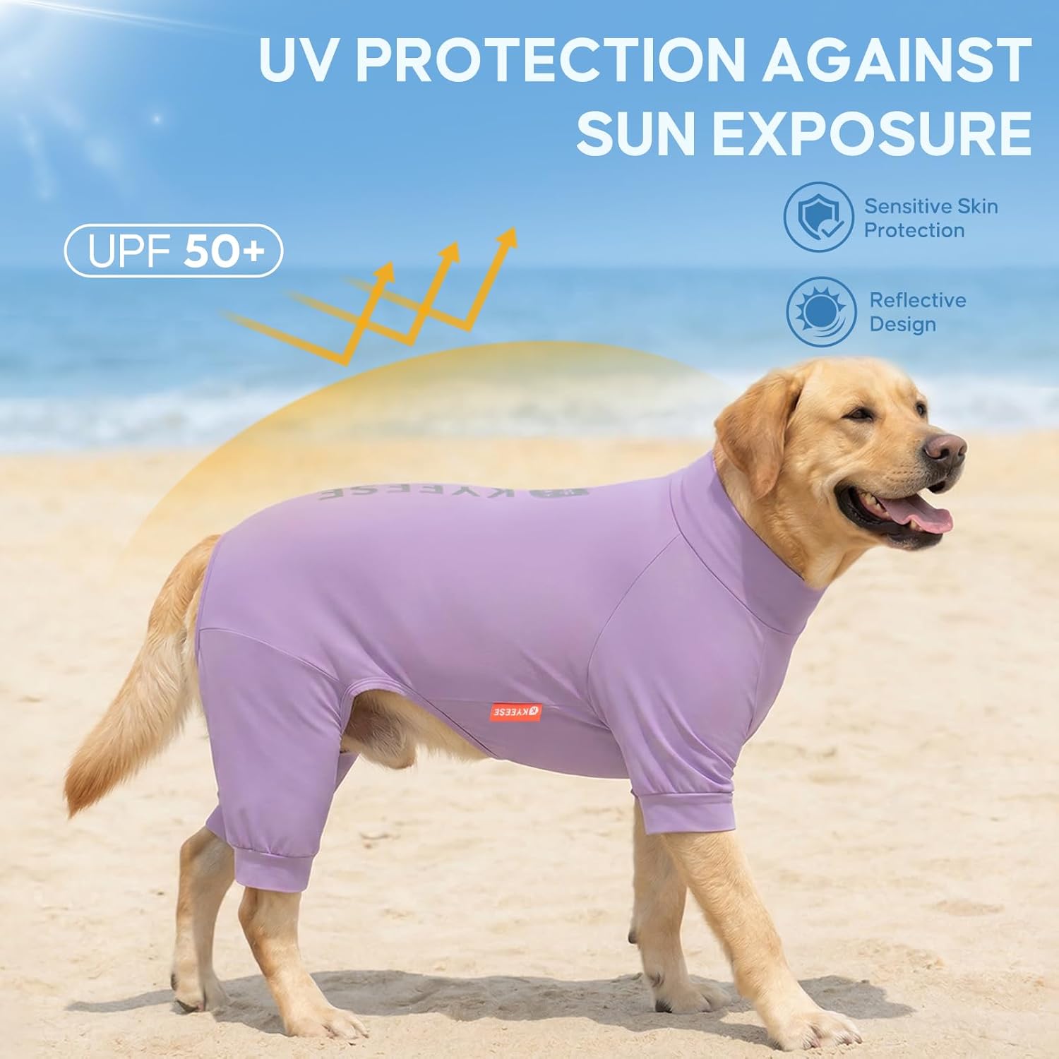 KYEESE UV Protection Dog Shirt, UPF 50+ Cooling Summer Jumpsuit for Medium Large Dogs, Breathable Reflective Shedding Control Dog Sun Shirts, Quick-Dry Dogs Onesie Pet Clothes, Purple, 2XL