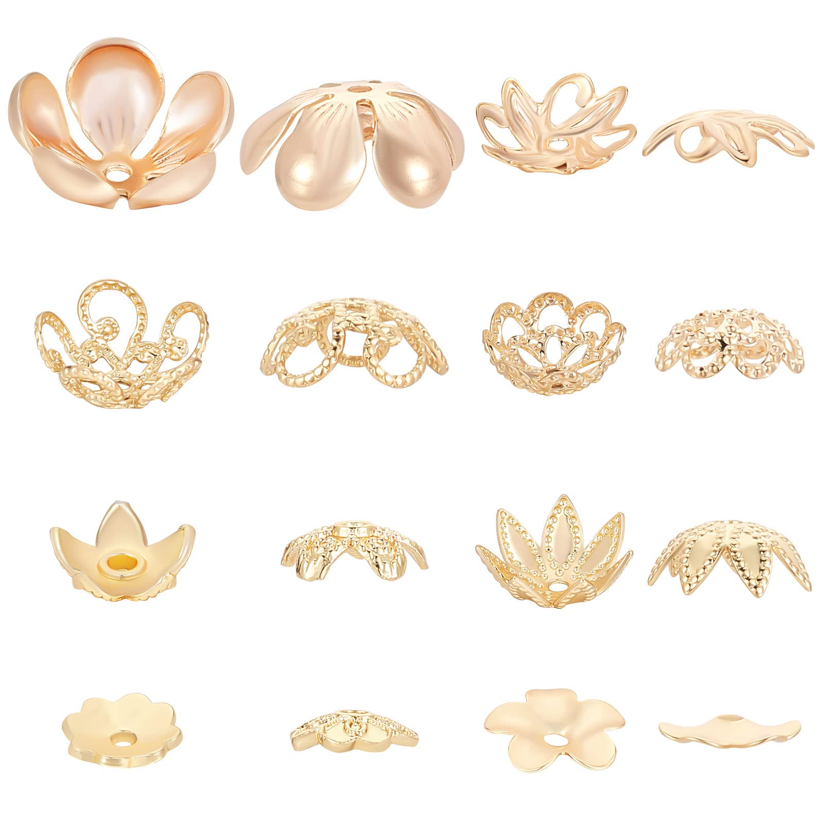 Beebeecraft 100 Distanziatori A Cappuccio Floreali Placcati Oro 14K - Perline Per Gioielli Fai-da-te - 2