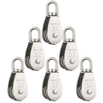6 Pcs M32 Single Pulley Black Loading 440 lbs, STARVAST Stainless Steel Heavy Duty Swivel Lifting Rope Pulley Block 32mm Pulley Roller