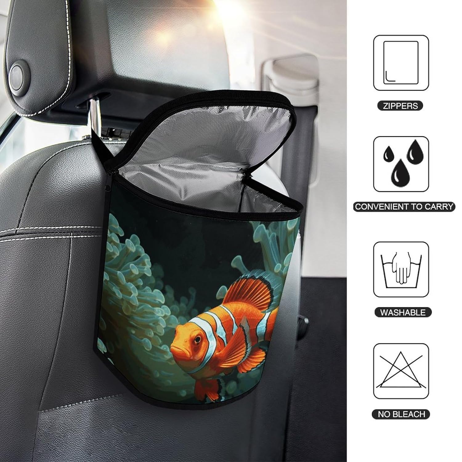 Hanging Car Trash Bag Fish Background Printed Car Garbage Storage Bag Leakproof Car Trash Can Portable Garbage Storage Bags