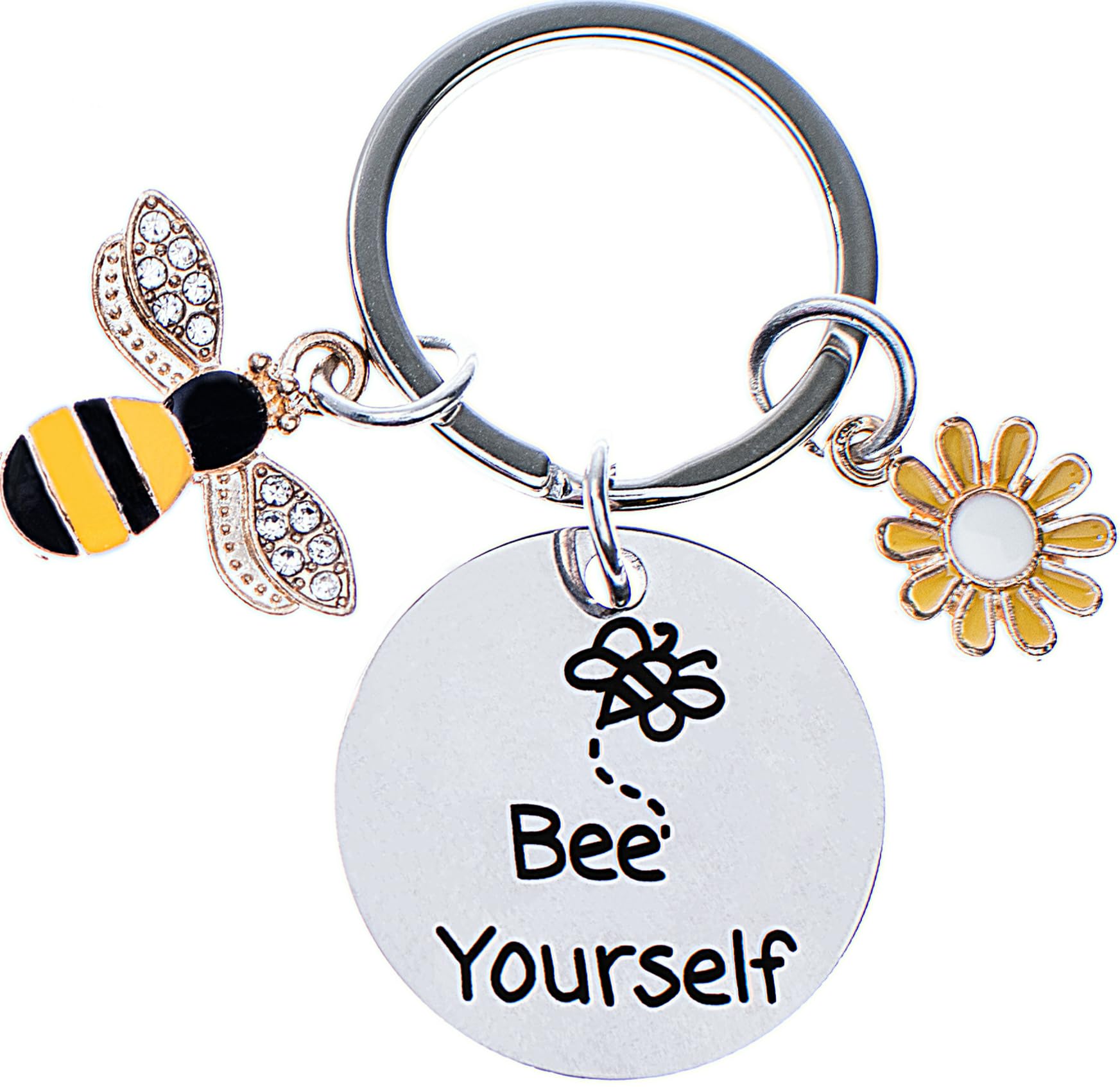 Bee Gifts for Women Inspirational Gifts for Women Leaving Gifts for Colleagues Women Bee and Flower Personalised mother's day Bee Yourself Keyring For Girls Boys Best Friend.