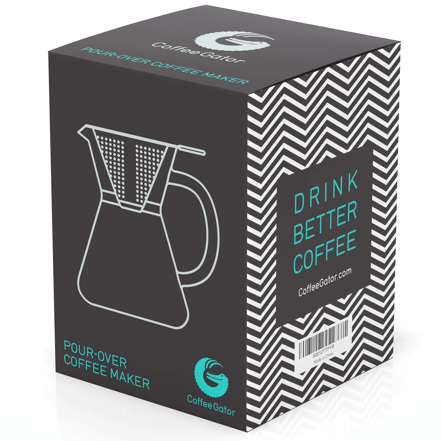 Coffee Gator Caffettiera Pour Over con filtro permanente in acciaio inox e caraffa. Dripper per fare il caffè (400ml)
