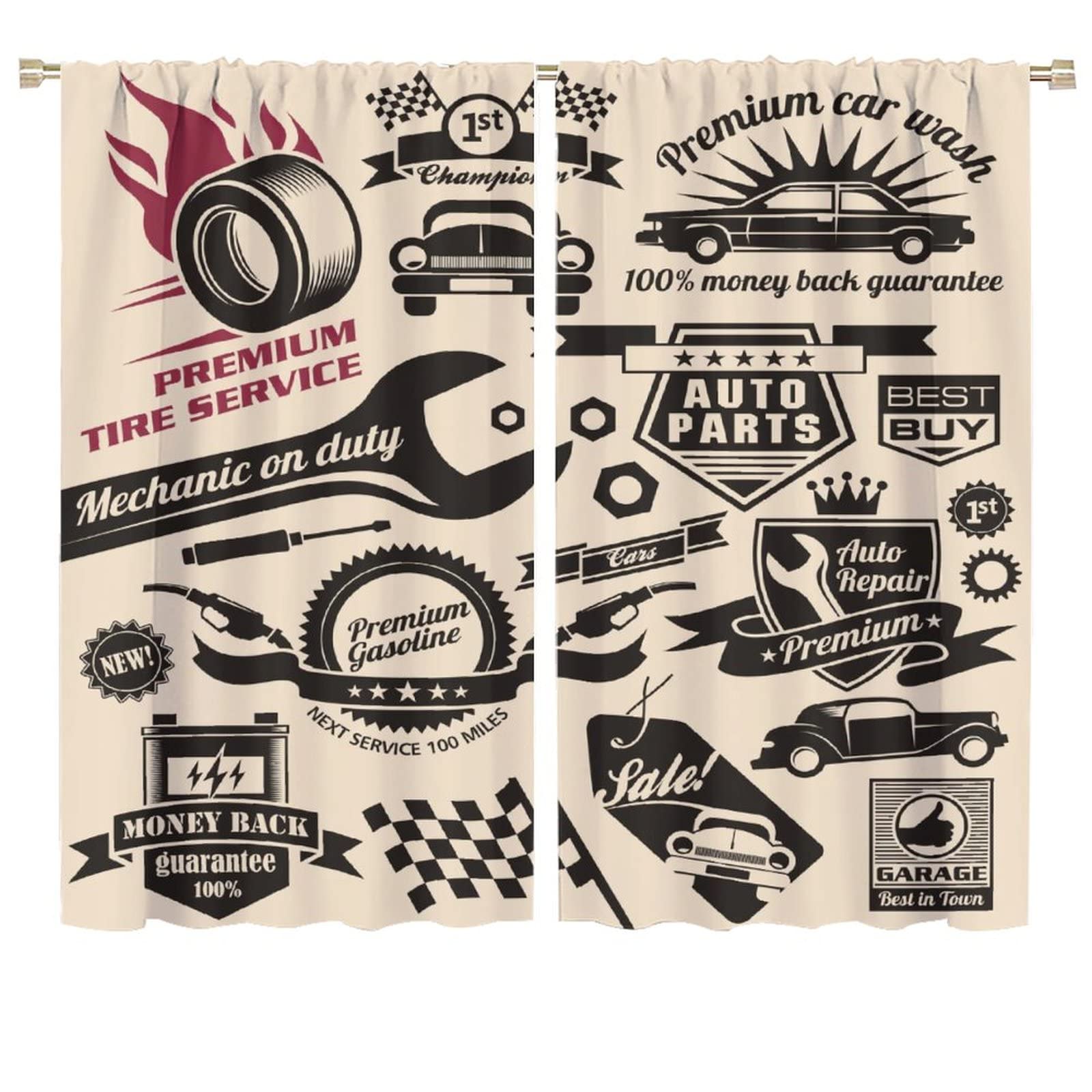 GoDazzling Retro Blackout Curtains Window, Car Repair Shop Logos Monochrome Car Silhouettes Best Garage in Town, for Living Room Bedroom 72x63in 2