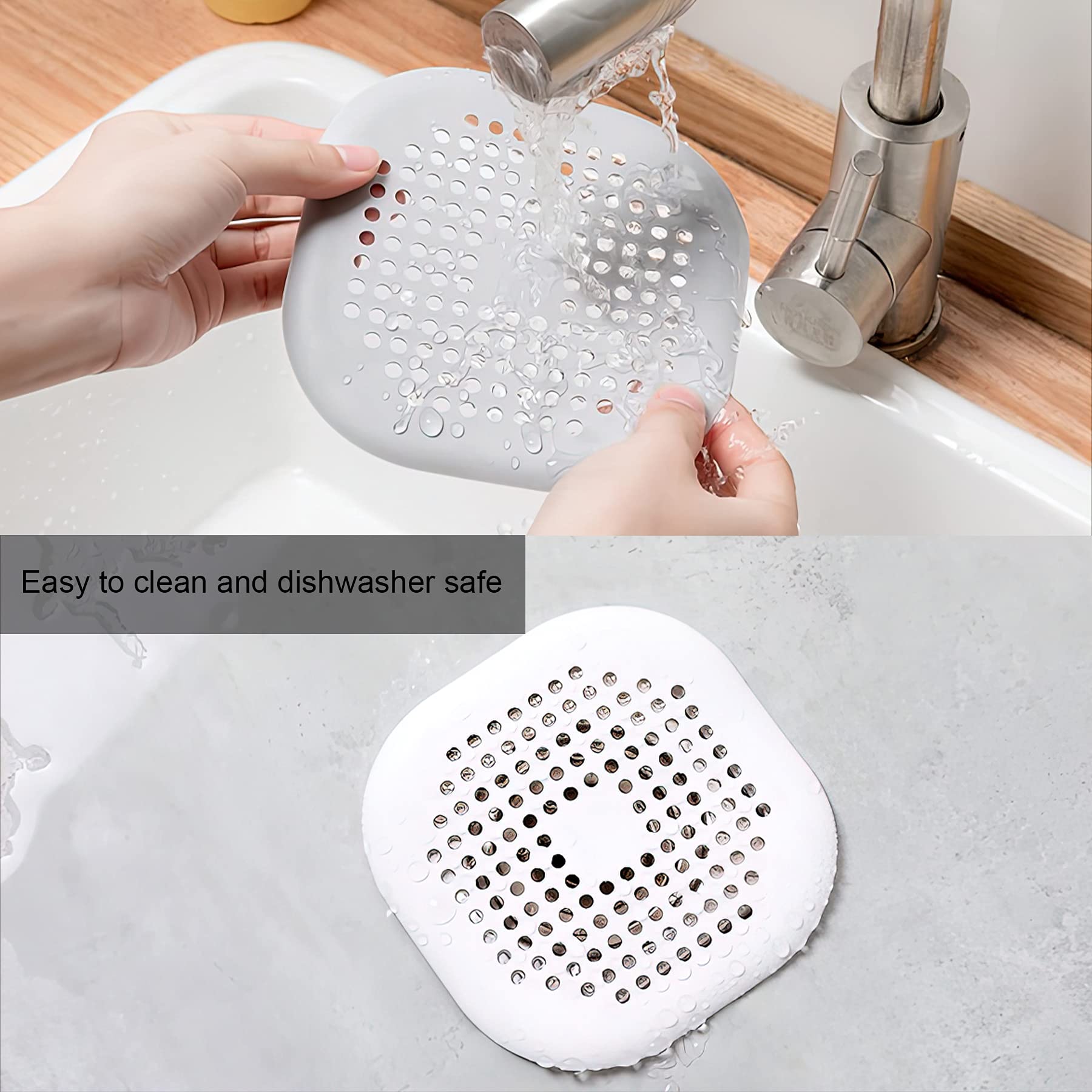 Copertura per scarico vasca da bagno, coperture per scarico doccia, per raccogliere i capelli, 2 tappi per capelli ventosa per vasca da bagno, coperture di scarico anti-blocco, scarico quadrato in