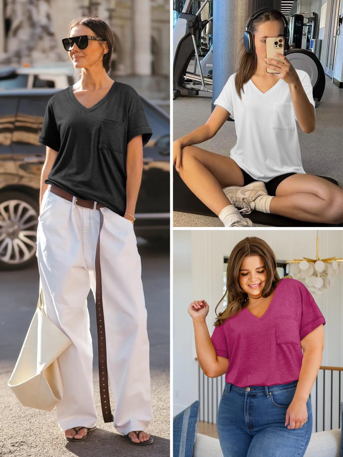 ATHMILE Womens T Shirts 2025 Short Sleeve V-Neck Shirts Cute Fit Summer Casual Tee Tops S-3XL Beach