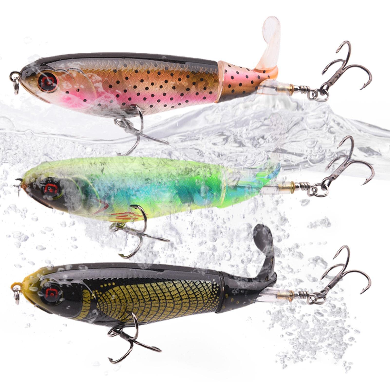 Fishing Lure, Bass Topwater Lures With Rotating Tail, Topwater Popper Bass Fishing Lures Floating Swim Baits Trout Pike Salmon Spinner Baits