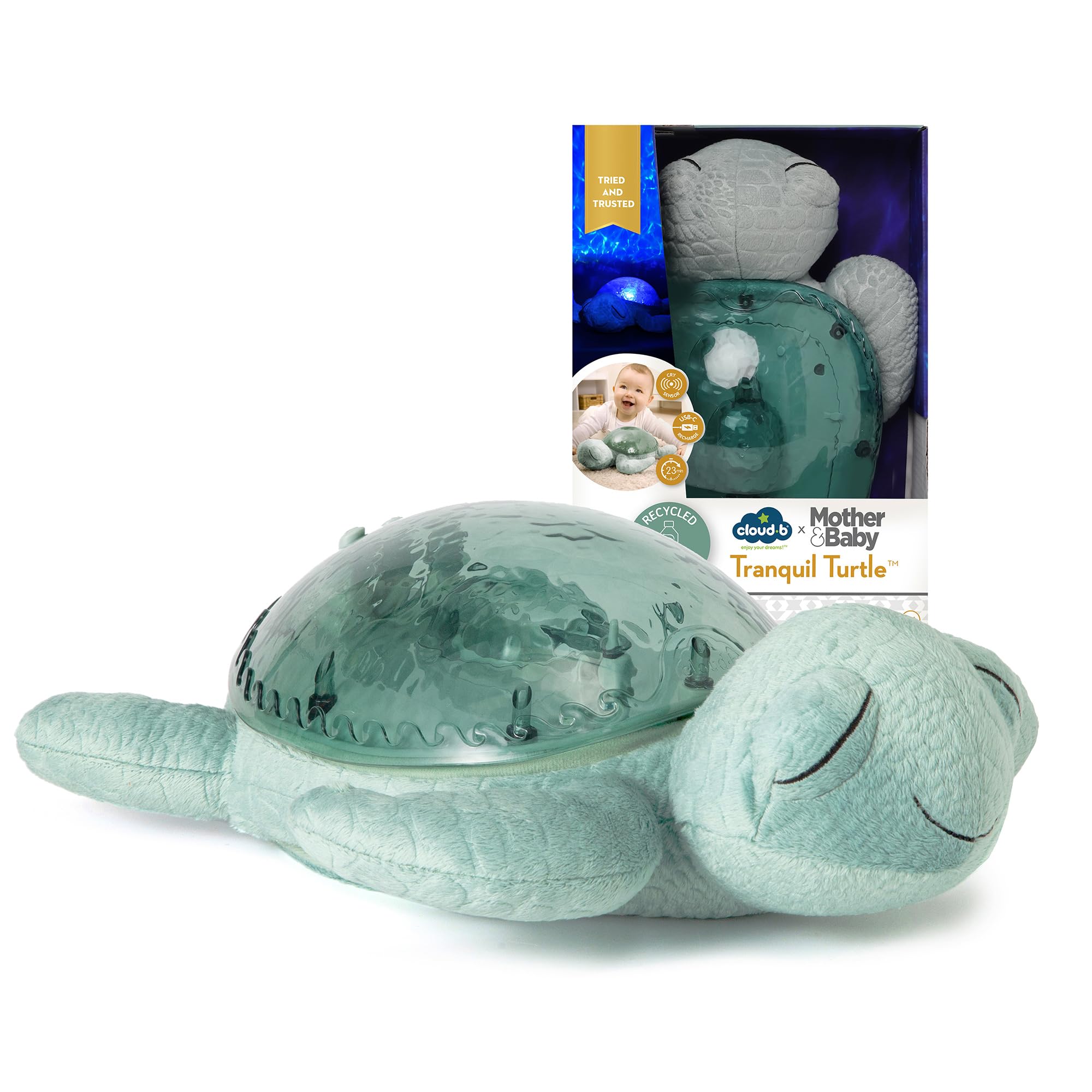 Cloud BTranquil Turtle Mother and Baby Aqua Rechargeable-White Noise Machine Baby, Baby Night Light & Portable White Noise Machine-Soothing Ocean Waves & Underwater Melodies, Cry Sensor, Eco-Friendly