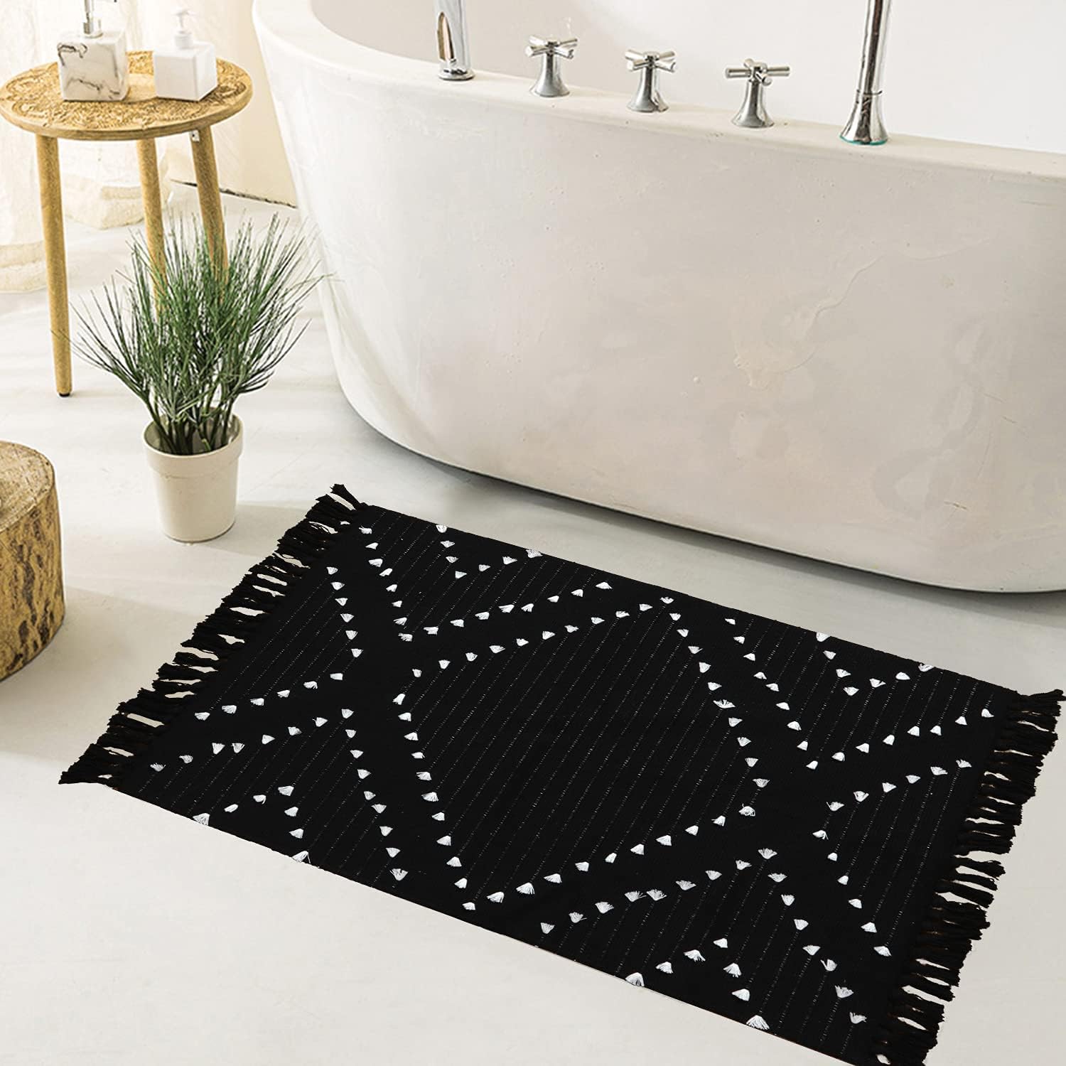 HAOCOO Boho Bathroom Rug 2’ X 3’, Cotton Woven Washable