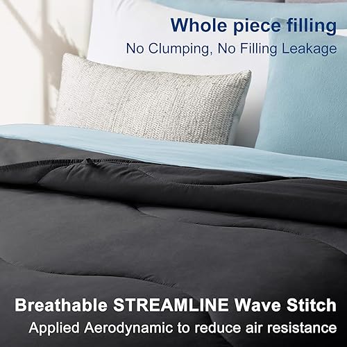 Miniatura 3 de Edredón ligero negro refrescante, relleno de edredón para todas las estaciones, transpirable tamaño Queen, ropa de cama de verano de microfibra