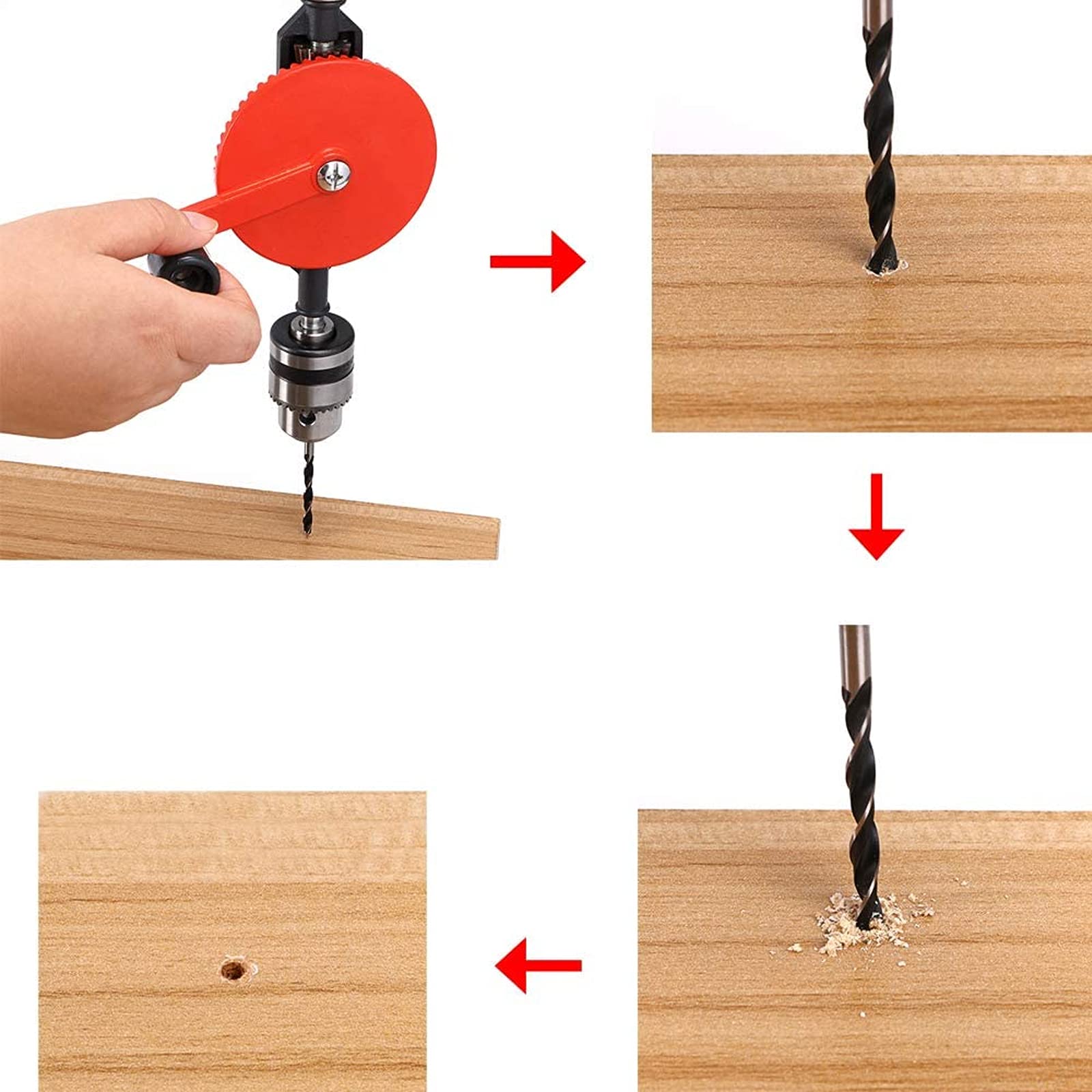 Trapano a manovella, mandrino da 3/8", mini trapano reciproco portatile, con doppio pignone, trapano a mano per legno, plastica (arancione)