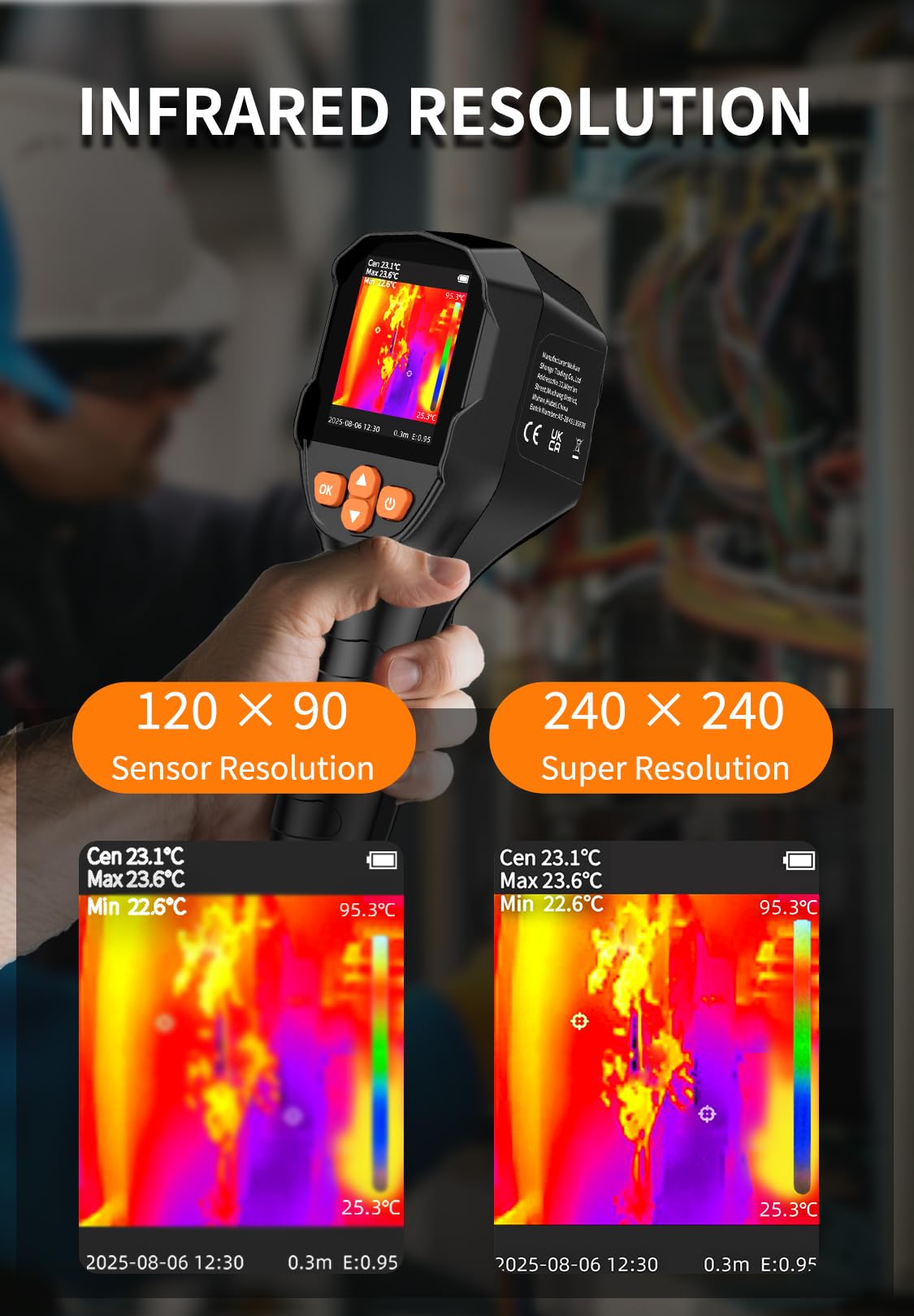 Wärmebildkamera SuperIR 240x240 IR-Auflösung Thermal Imaging Camera 25 Hz Bildwiederholrate, -4°F to 1022°F Infrarot-Thermometer, Dual-Kamera-Wärmebildkamera mit Sichtlichtkamera