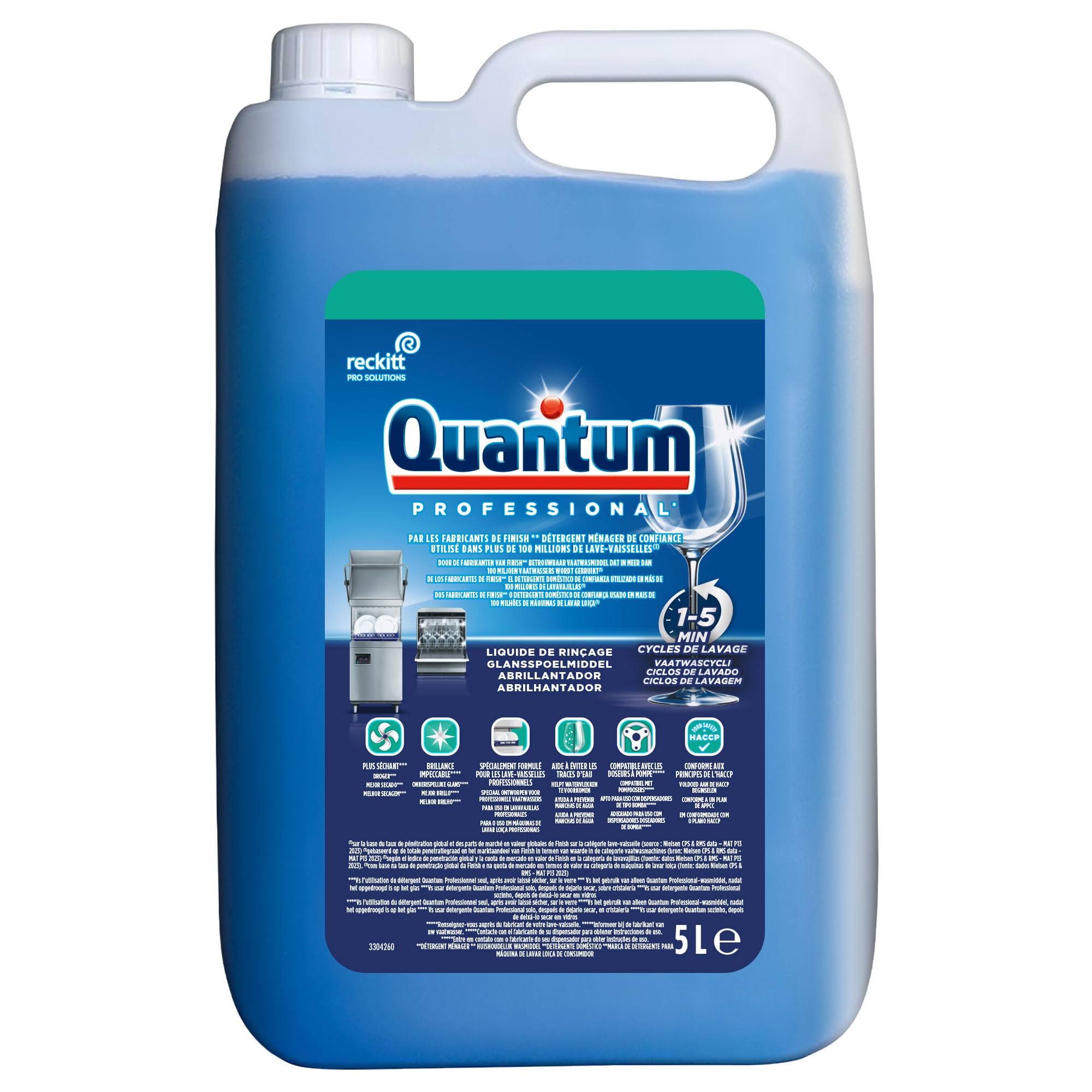 Finish Quantum Professional Abrillantador, abrillantador para lavavajillas uso profesional, 5L