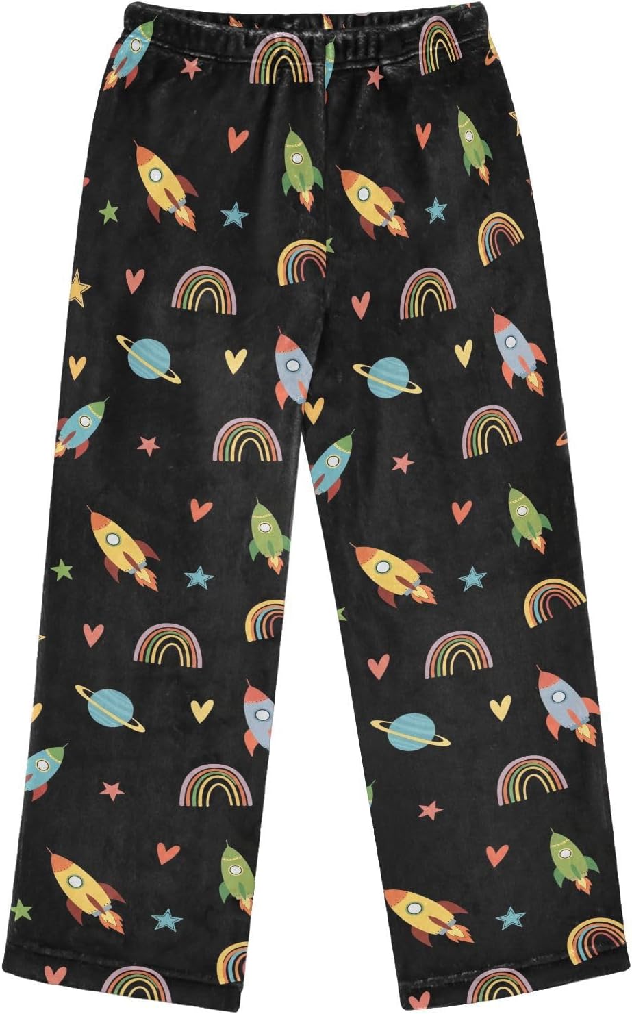 space Black Pattern Plush Pajama Pants Sleepwear Bottoms Lounge Fleece Pants with Elastic Waist, S-XL