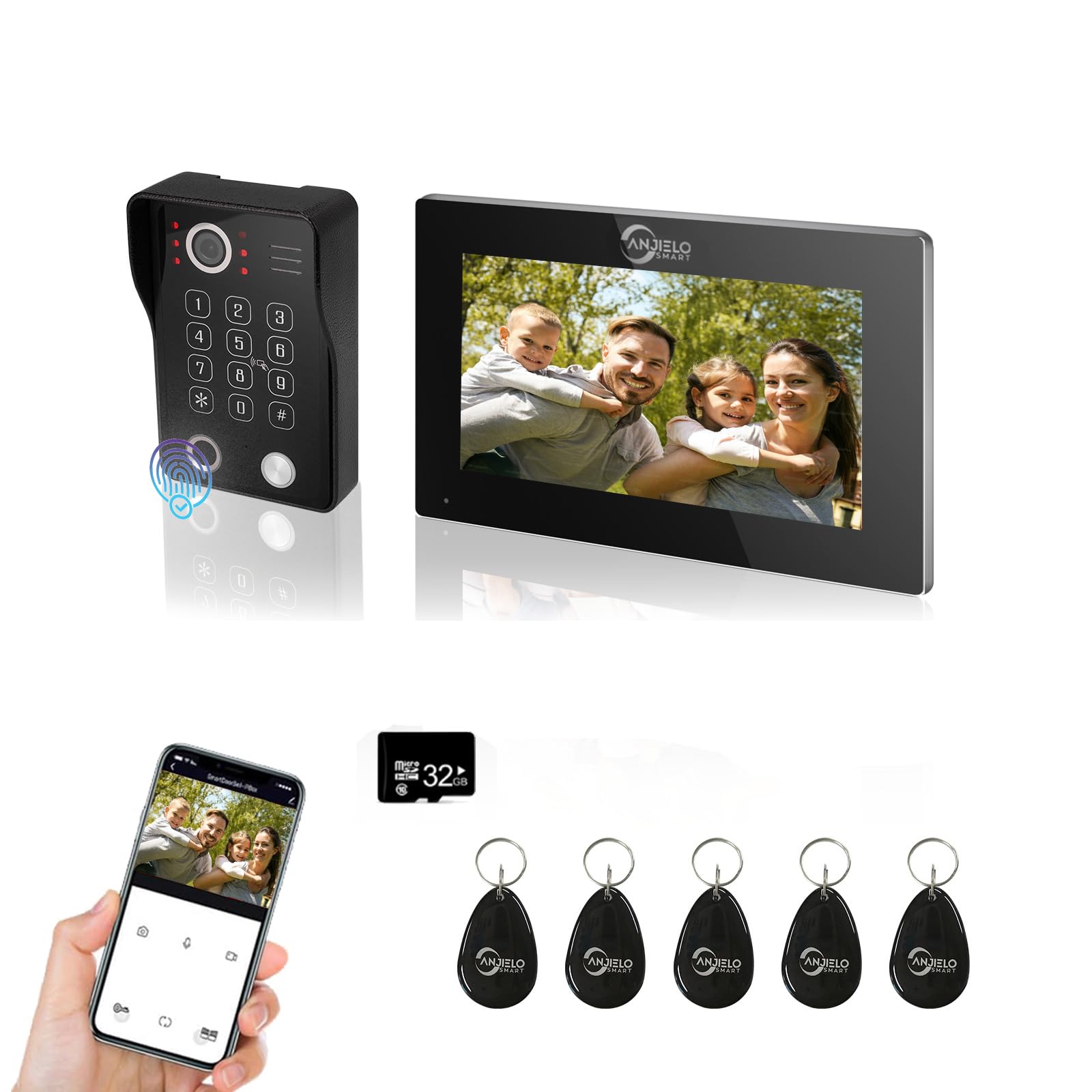 Video Door Phone Apartment Intercom System,WiFi 7 Inch Touch Monitor with 1080P Doorbell,Supporting 5 in 1 Unlcking,Motion Detecting,Automatic Recording