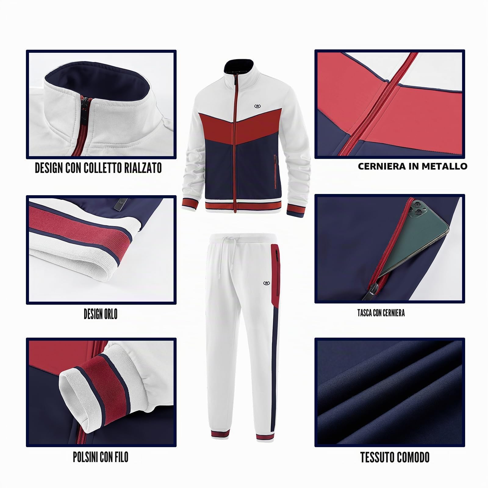 ANOTWENER Set di tute da allenamento da uomo, casual, a maniche lunghe, con chiusura lampo completa, giacca e pantaloni da jogging, tuta sportiva, abbigliamento sportivo, XL