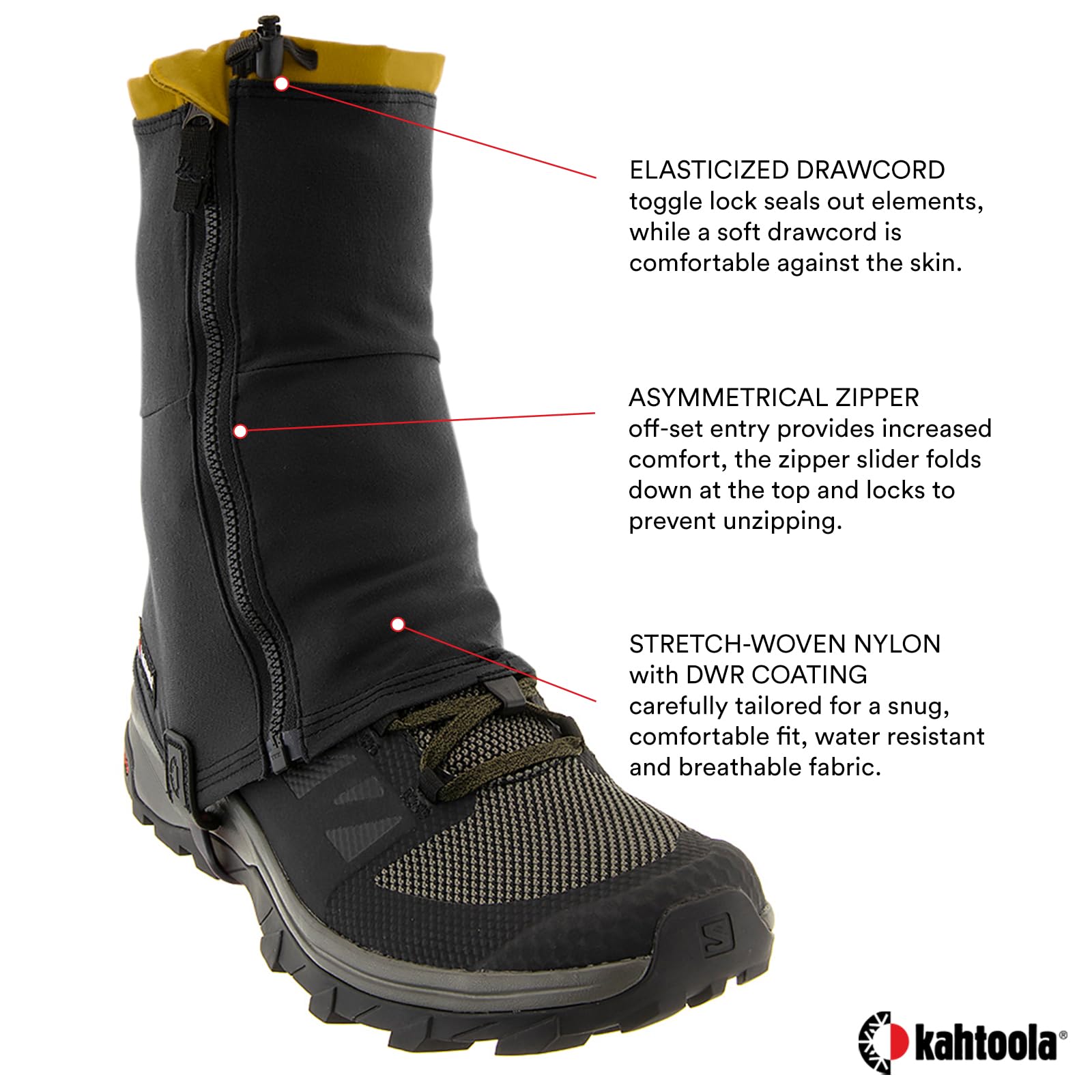 Kahtoola RENAgaiter Guêtres mi-Hautes pour randonnée, Alpinisme, Course à Pied, Protection des Chaussures et des Bottes dans la Boue, la Neige et la Glace – Corbeau – Taille XS
