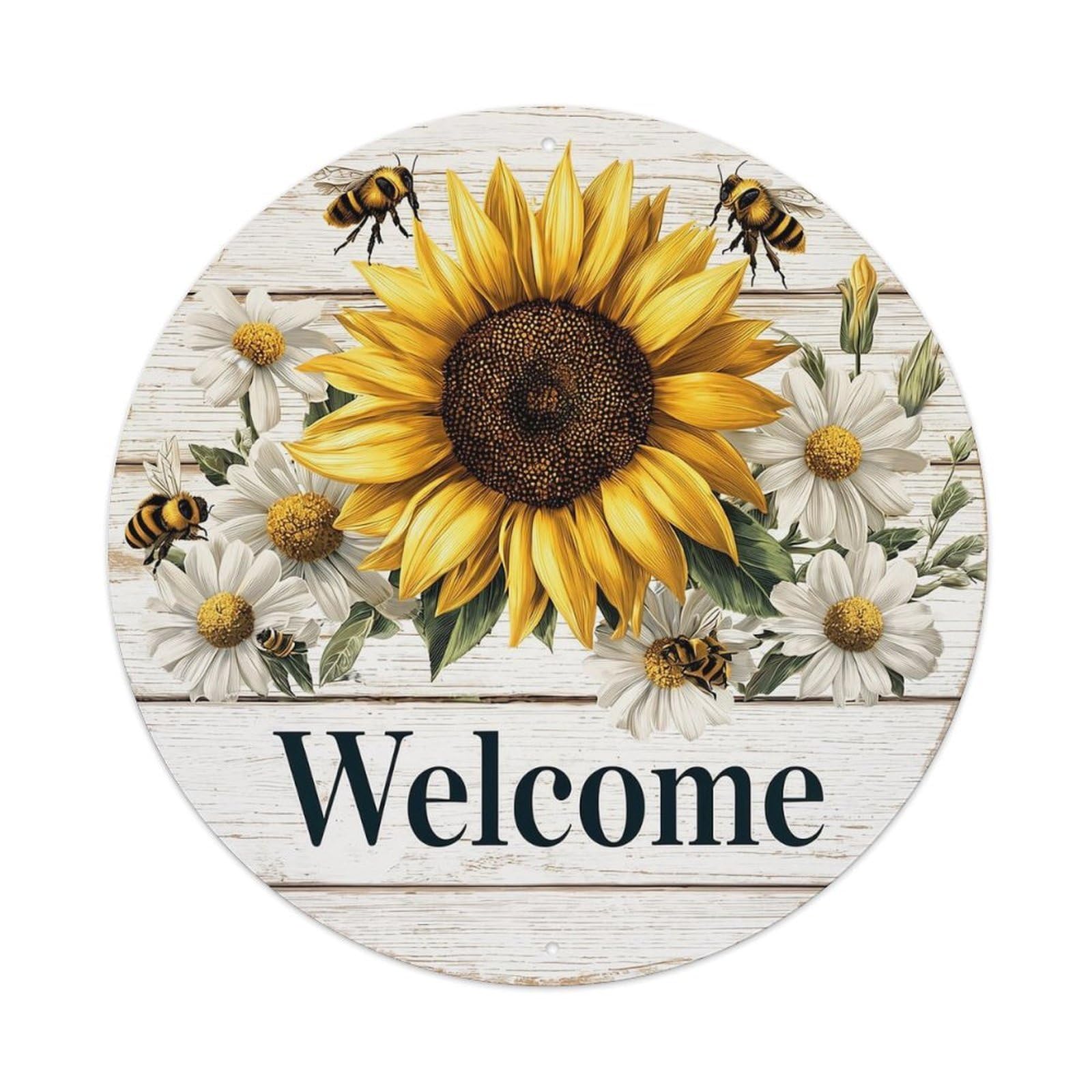Sunflower And Bee Welcome Sign Tin Sign Metal Poster Vintage Metal Signs for Home Man Cave Bar Cafe Kitchen laundry room Wall Decorations 8x8 inches