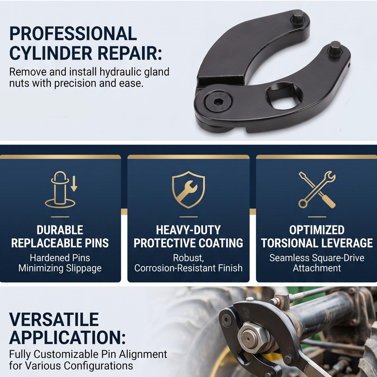 Generic Regulowany Klucz do Nakrętek Dławnic dla Techników Sprzętu Rolniczego Budowlanego Efektywnie Usuwa i Instaluje Nakrętki Dławnic Cylindrów Hydraulicznych Szeroka Kompatybiln