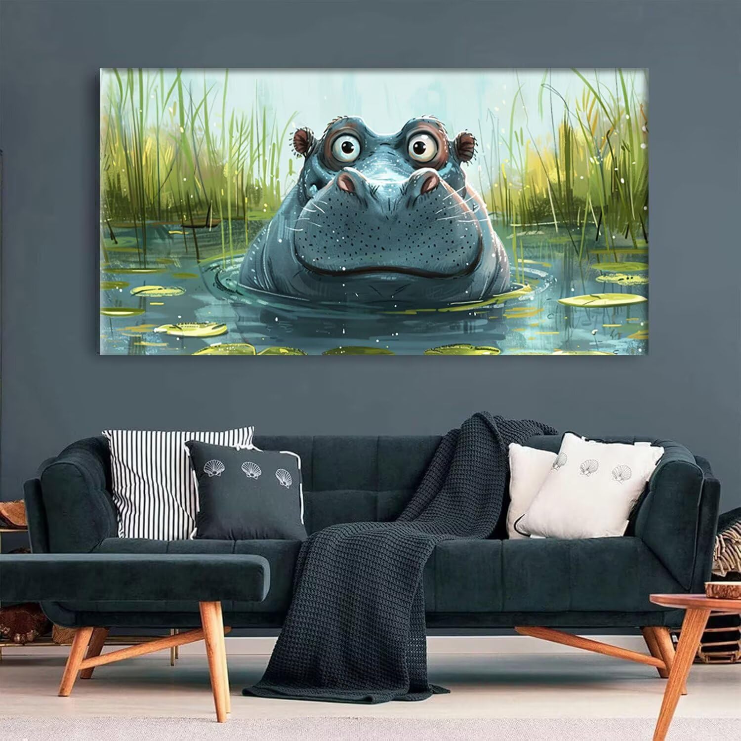 Malowanie według liczb Dorośli Hipopotam Wzór Roślin, Rzemiosło Dorośli Zestaw Farby Akrylowe z Pędzelkami, DIY Kreatywność Paint by Numbers Bez Ramki, Zdjęcia Wystrój Domu 50x100cm h-q-4968