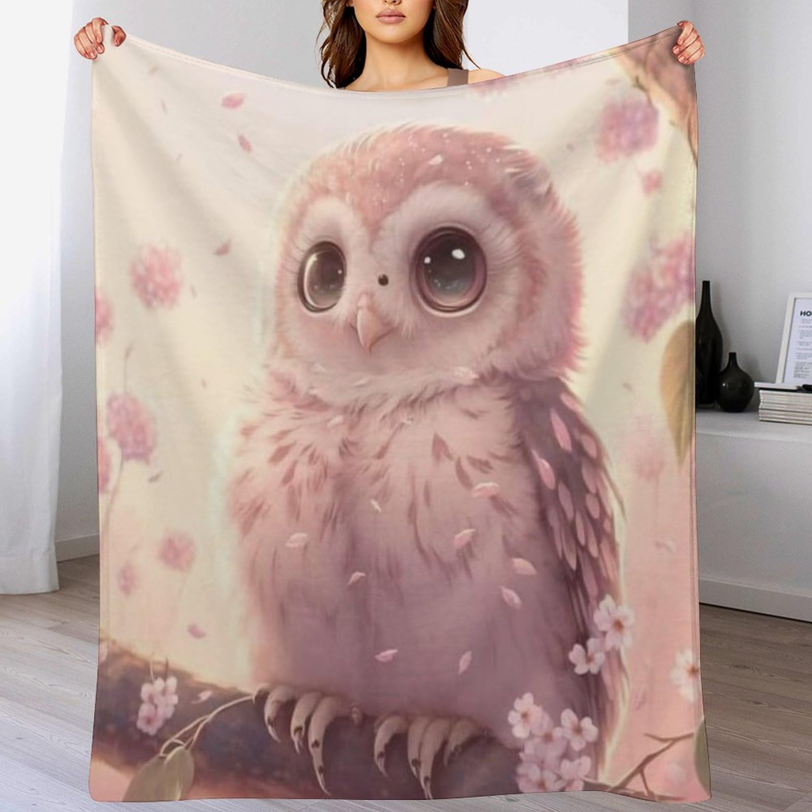 Couverture polaire en hibou 130x150cm - Plaid flannel léger pour canapé