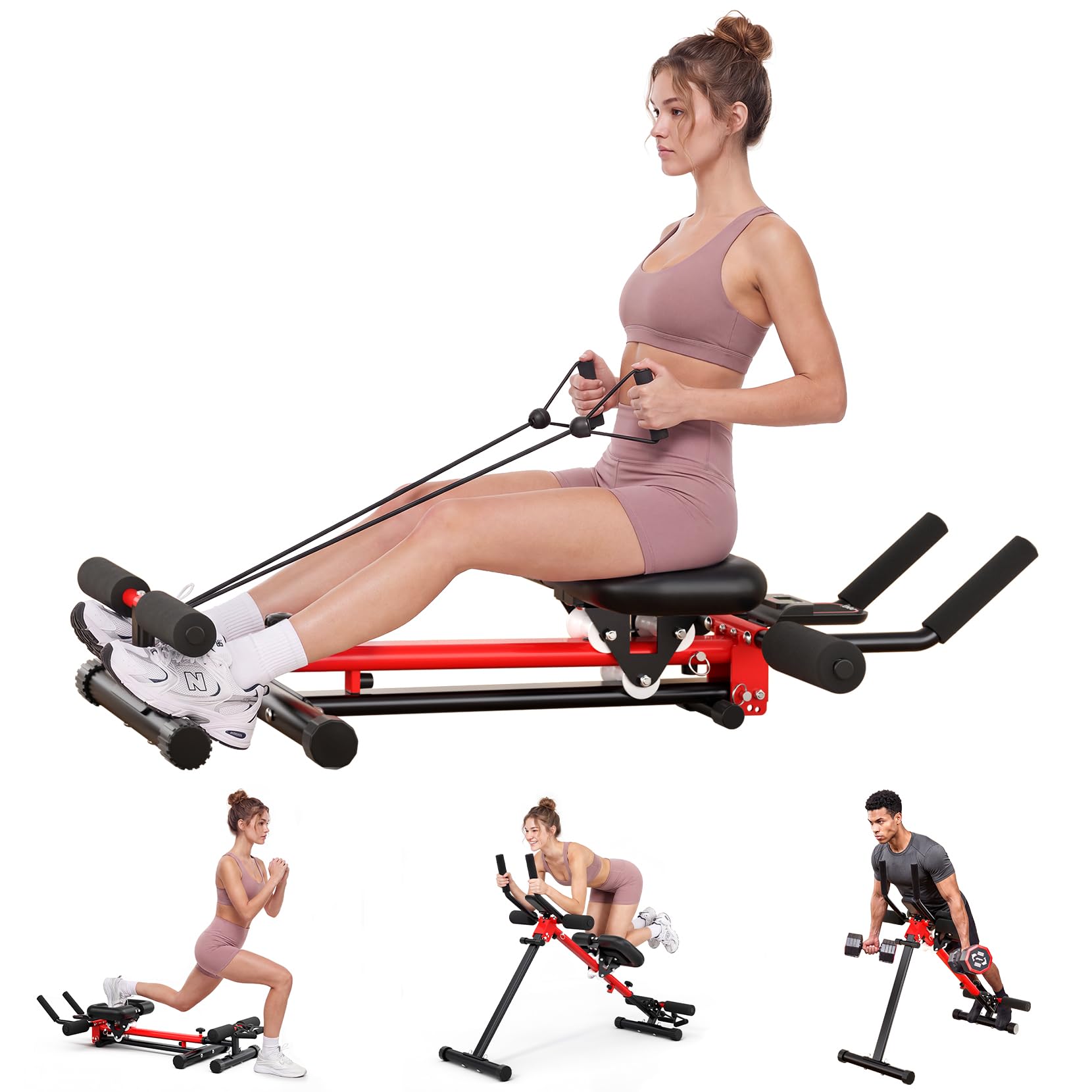 Rockvale Ab Machine for Home, 2-in-1 Adjustable Ab Rowing Machine, Foldable