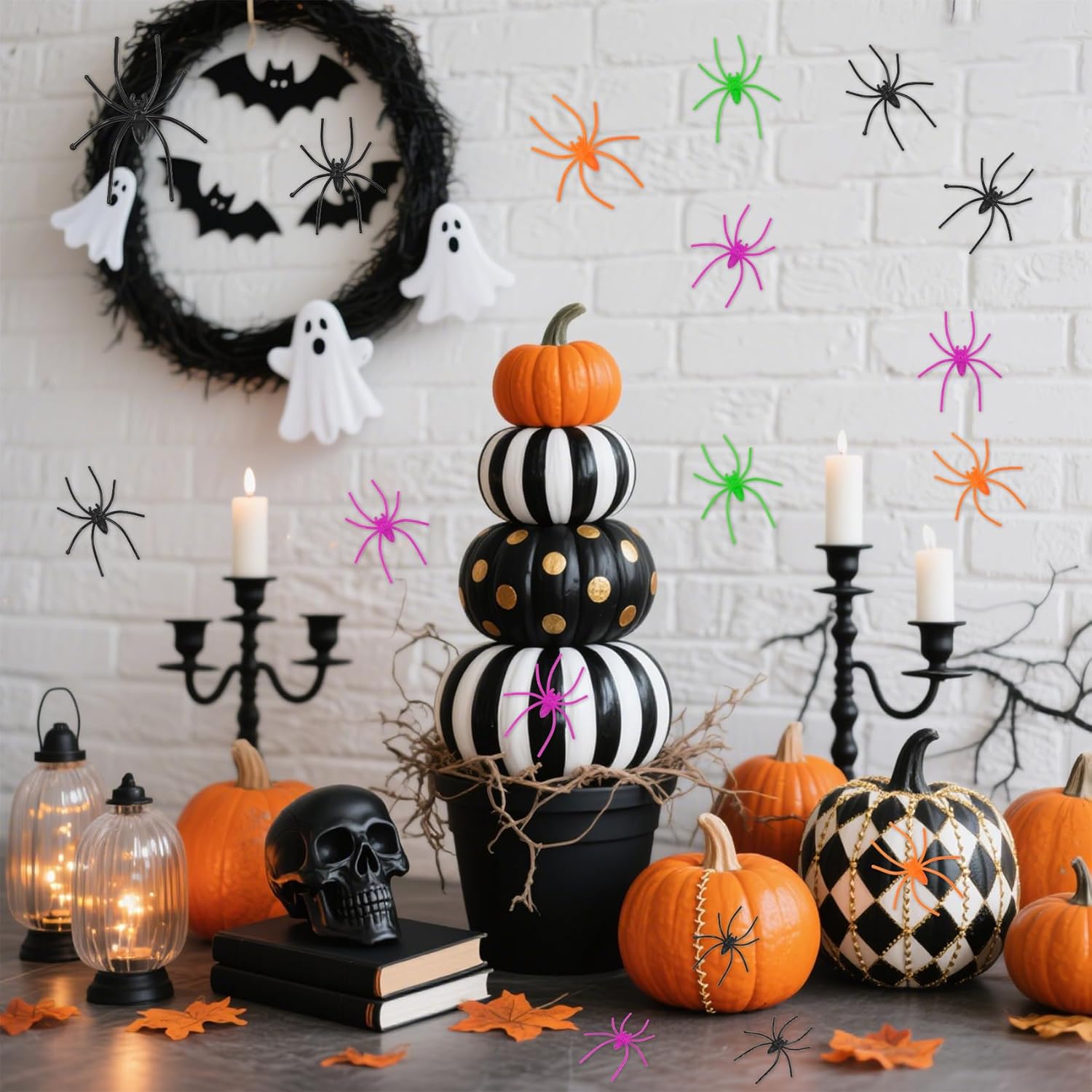 Plastic Spiders, 120 PCS Halloween Fake Spider Decorations, 4 Colors Small Realistic Spiders Toy Prank Props for Halloween Home Party Favors Haunted House April Fool's Day Decor Supplies 2 x 1.8 In