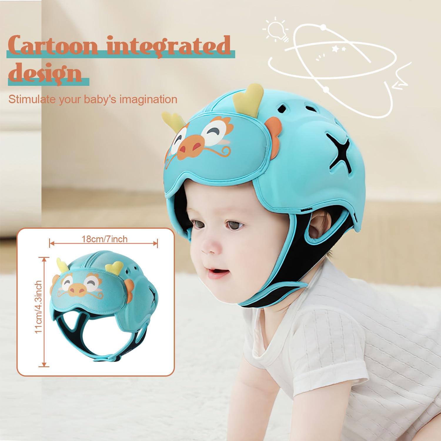 Casco de Seguridad para bebé para Gatear y Caminar, protección de Cabeza Ajustable Ultraligero para bebés de 10 a 24 Meses, Transpirable, anticolisión, Suave con diseño Seguro