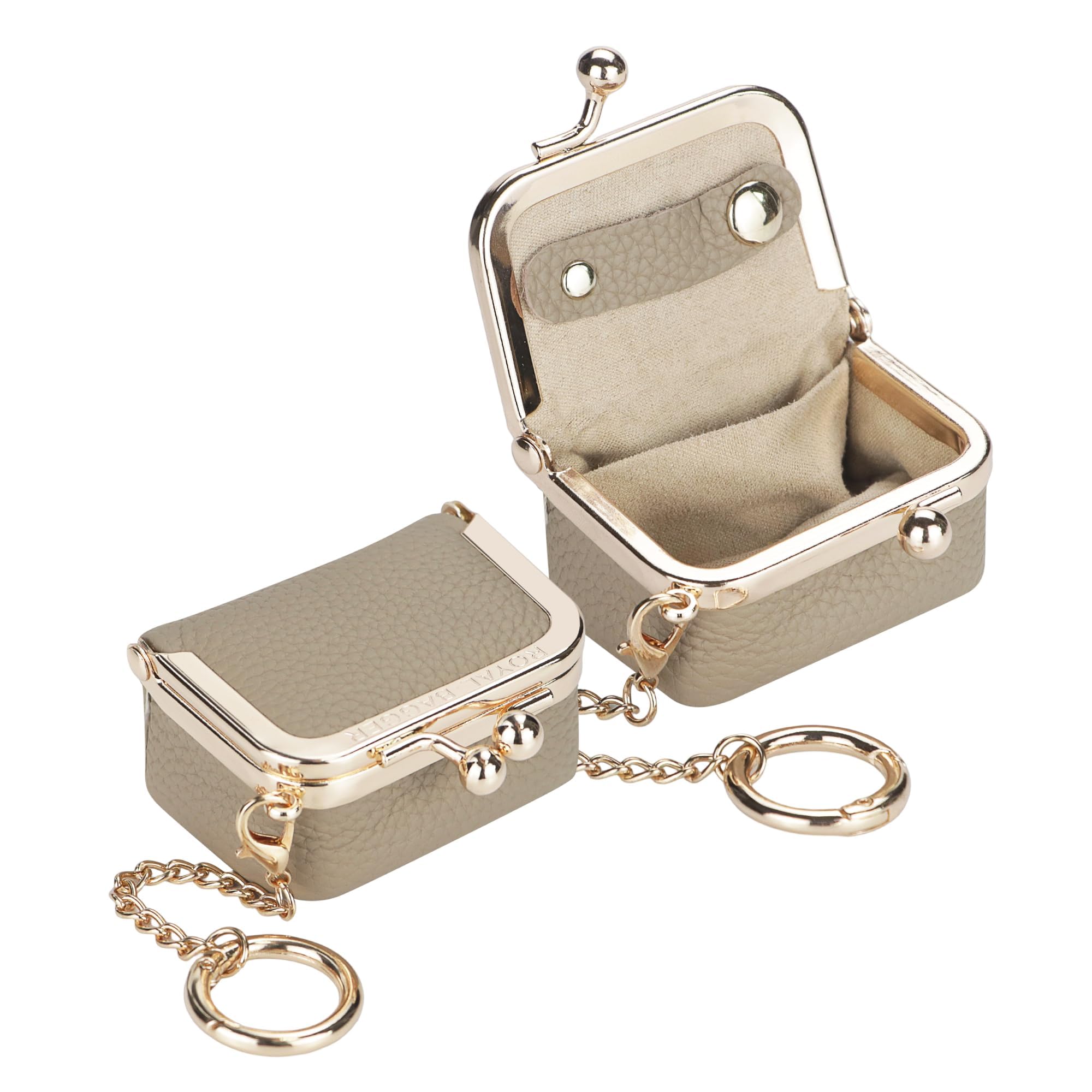 Royal Bagger Echte Kuhleder Mini Schmuck Box Frauen Münze Tasche Einfarbe Kuss Schloss Wechsel Beutel Casual Stil Kleine Aufbewahrungstasche für Frauen 1894 (Elefant Grau 2)