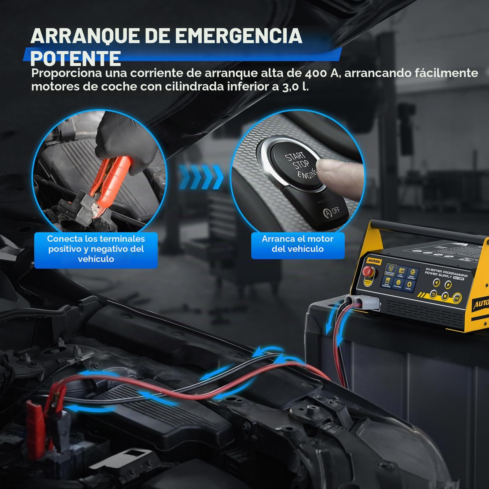 AUTOOL Cargador de Baterías para Automóviles Fuente de Alimentación Programable (EM385)