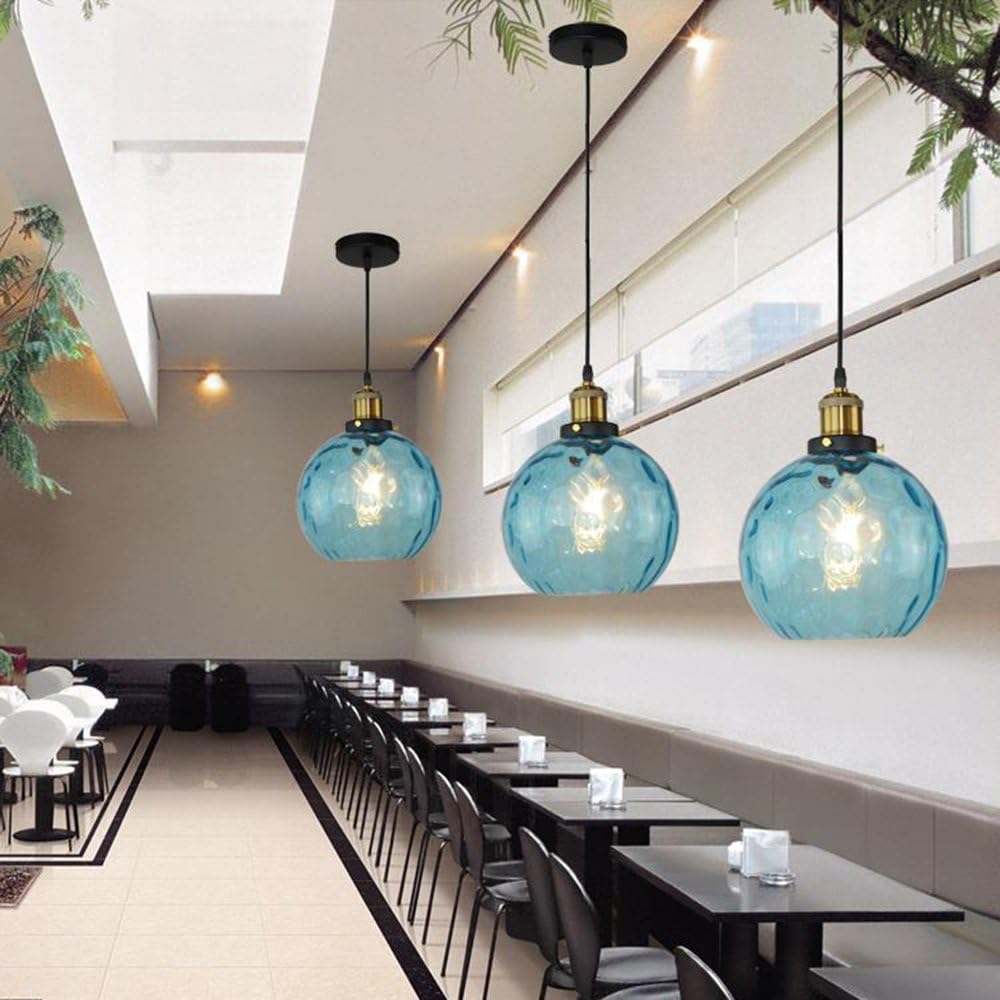 Exclusive Discount 80% Offer I-xun Modern Pendant Lighting Blue Industrial Design E27 Glass Pendant Light Lamp Shade Ceiling Lighting (11.8'' 30cm)