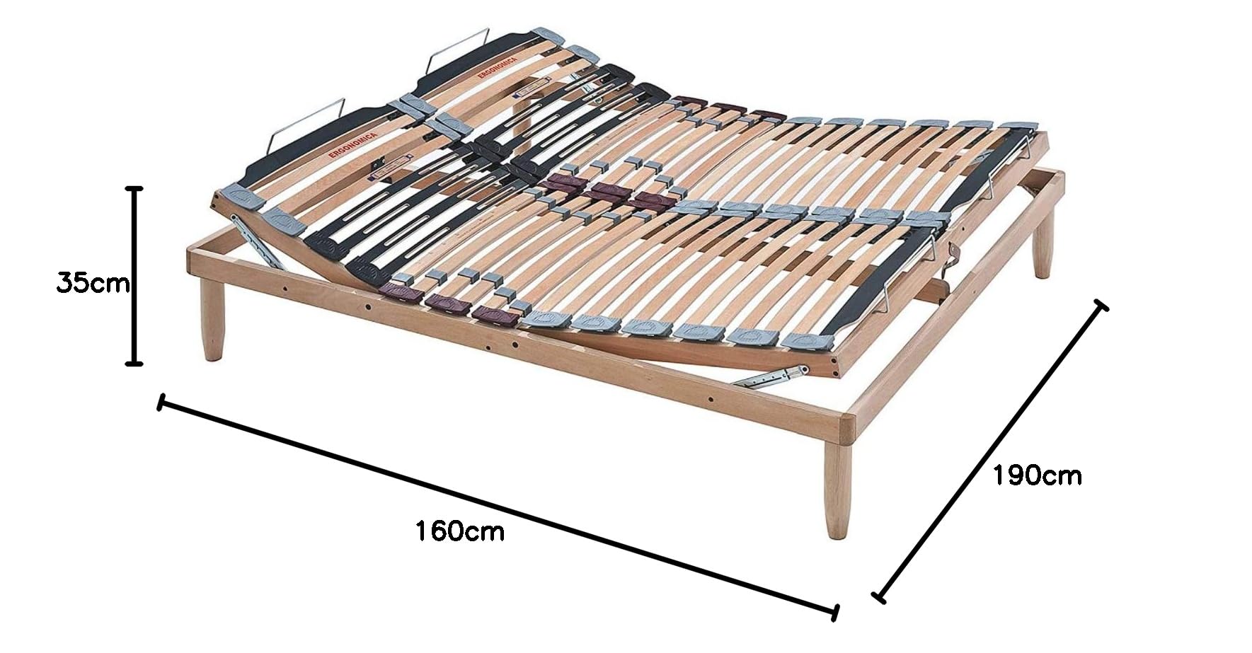 Evergreenweb - Rete Matrimoniale 160x190 con Doghe in Legno, Alzata Manuale ALZA TESTA E PIEDI Pieghevole Ortopedica Regolatori di Rigidità, Gambe Smontabili Base Letto da Incasso Rinforzata - OFFERTA