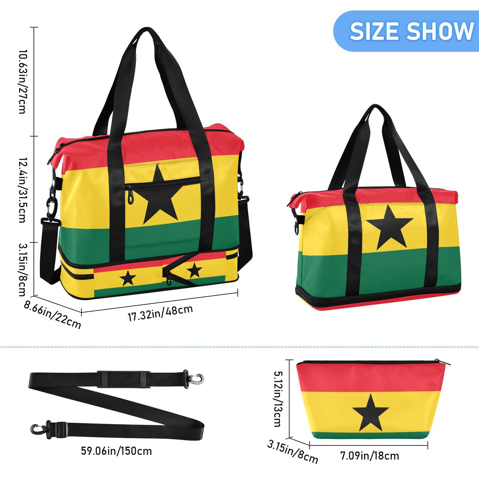 Flaga Ghany Ghana Narodowy bagaż torba podróżna z kieszenią na mokro regulowany pasek torba sportowa na siłownię do treningu wodoodporna dla mężczyzn kobiet