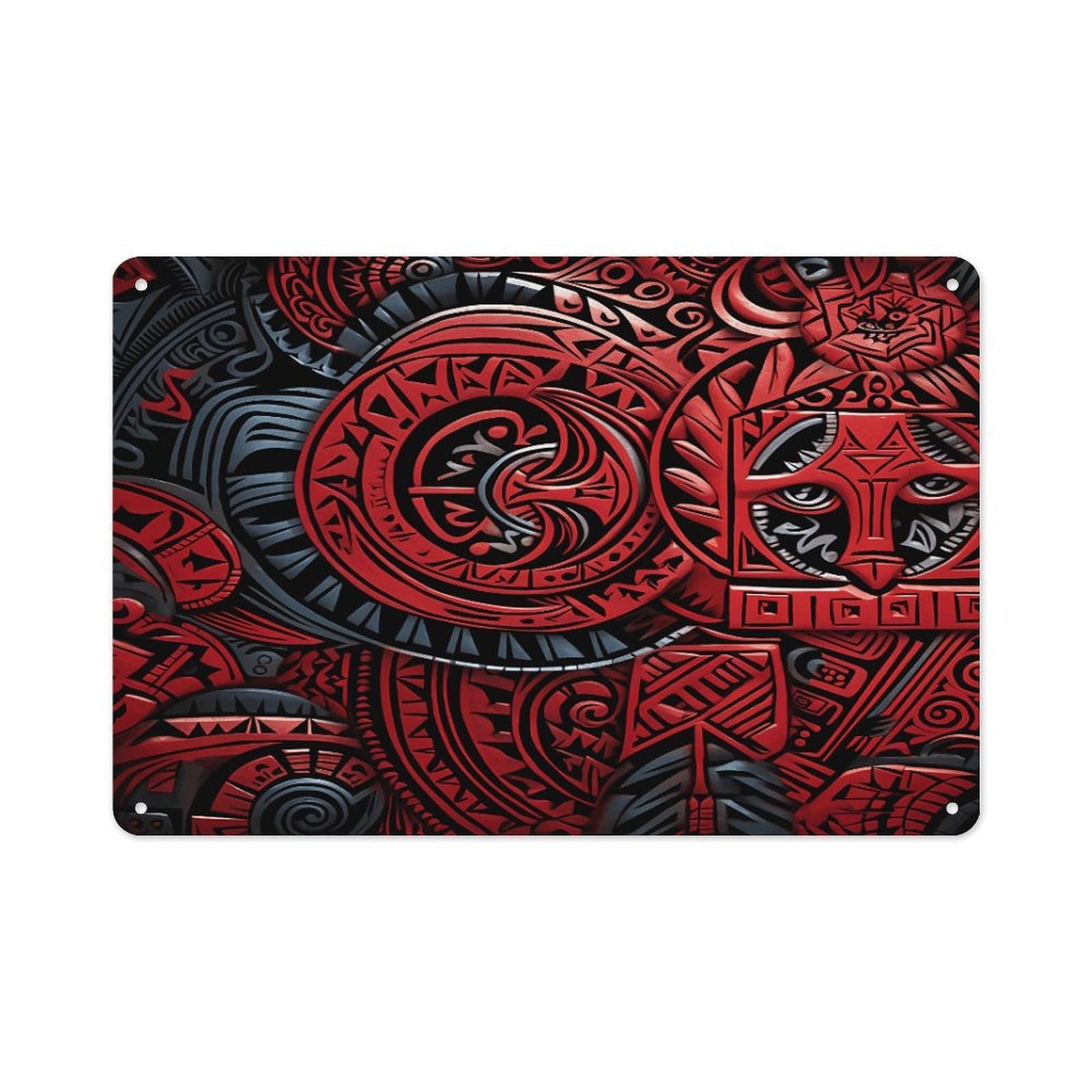 VstaDank Metal Aluminum Red Tribal Pattern Sign Wall Decor Vintage Metal Sign Plaque Boho Wall Hanging Decor Sublimation Picture Panel Personalized Plaque Poster 8x12in
