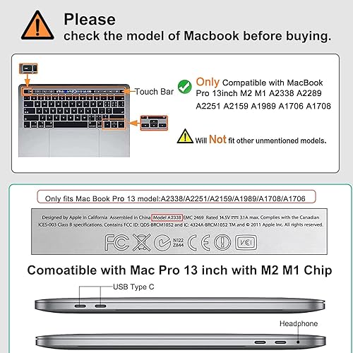 Miniatura 6 de Funda compatible con MacBook Pro de 13 pulgadas 2023 2022-2016 M2 M1 A2338 A2251 A2289 A2159 A1989 A1708 A1706, carcasa rígida de plástico +
