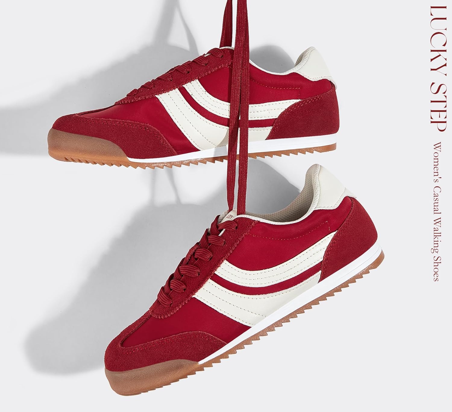 LUCKY STEP Women's Fashion Sneakers Thin Sole Lace up Tennis Shoes Lightweight Walking Running Gym Workout Classic Retro Footwear Anti Slip Trainers - Image 6