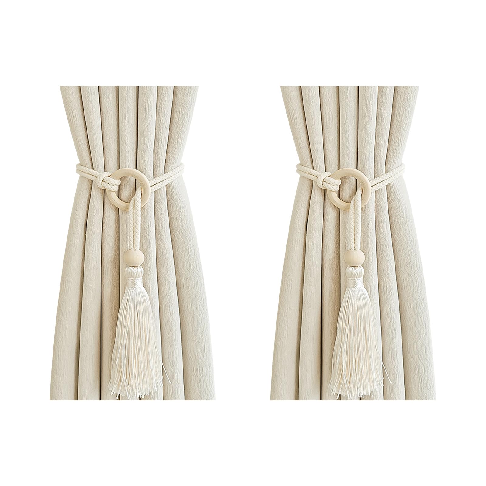 Of 2 Curtain Tiebacks Curtains Holder Hand Woven with Tasseled Cotton Hanging Bind Rope Buckled Holder Cotton Rope Curtain Tiebacks