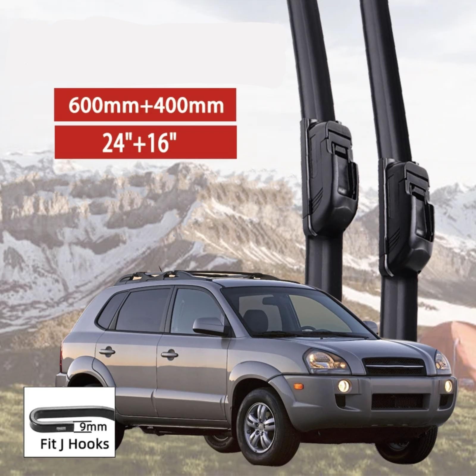 Limpiaparabrisas Juego Limpiaparabrisas Delanteros Coche Para Hyundai Para Tucson JM 2004 2005 2006 2007 2008 2009 24"16" Reemplazo Sin Hueso En Forma De U