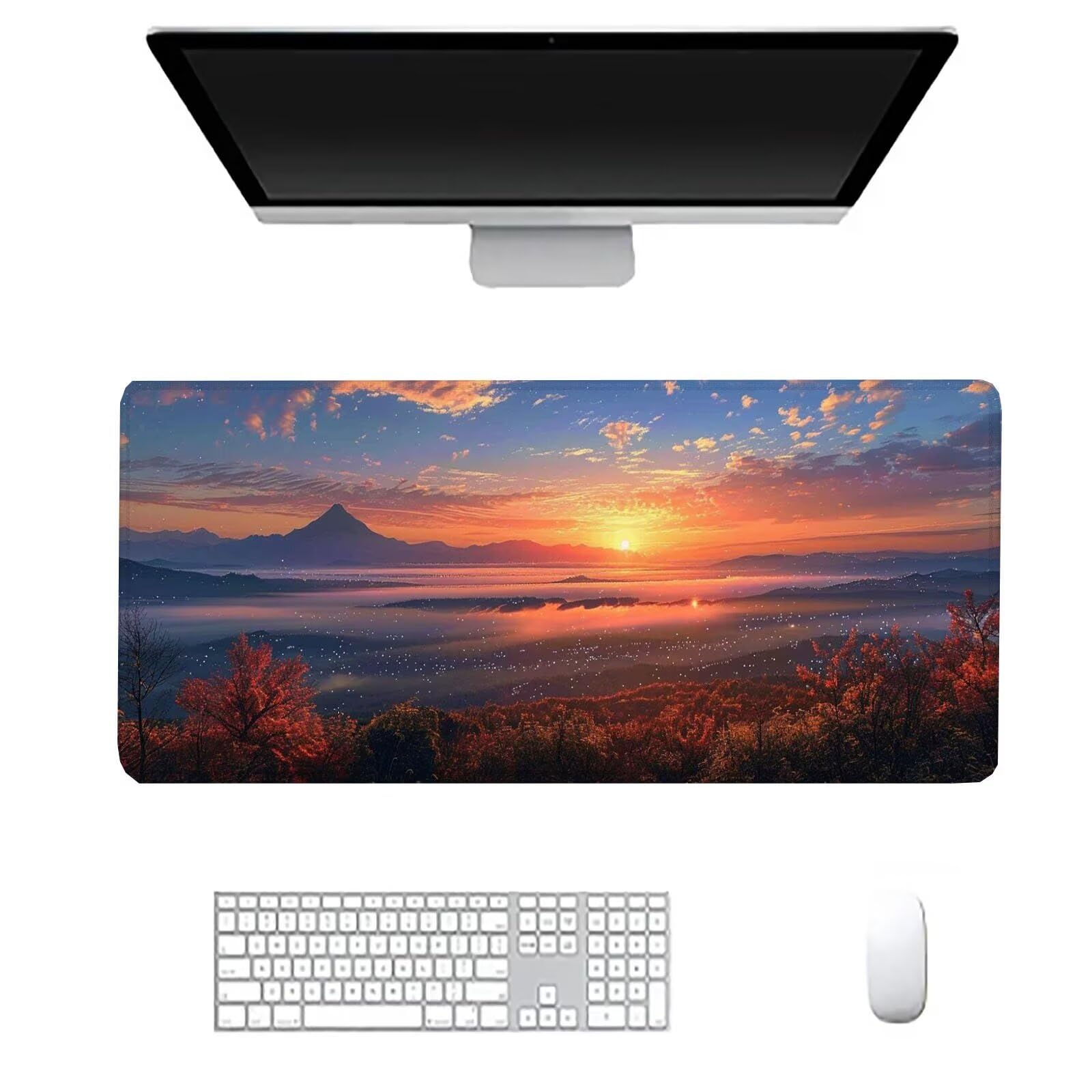 Podkładka pod mysz z zachodem słońca duża podkładka pod mysz do gier krajobraz mata na biurko XXL 1400 x 700 x 3 mm, mata komputerowa akcesoria biurowe z antypoślizgową podstawą do klawiatury i myszy