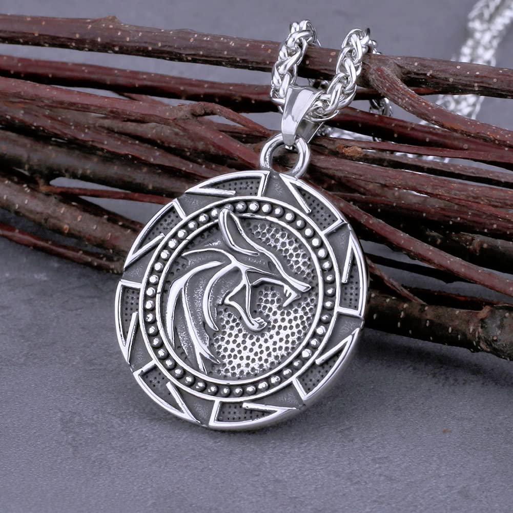 Collana Con Ciondolo Lupo Urlante – Luna Ovale In Peltro – Stile Sud-ovest - Foto 1