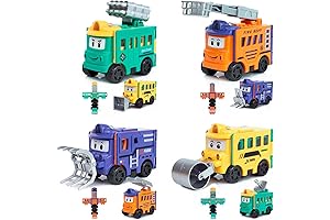 4PCS Transformable Construction Vehicle Toy Set with Pull Back Cars